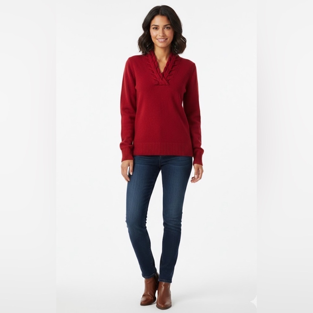 Chaps women’s Vibrant Red Cowl Neck Sweater size L 100%cotton - Picture 1 of 11